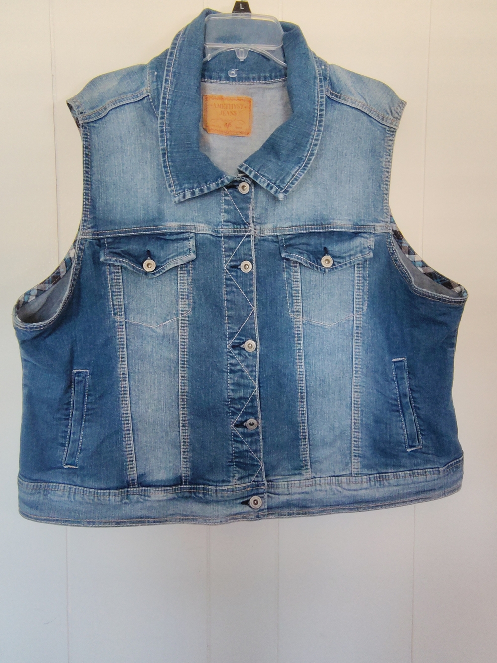 Amethyst Jeans Denim Vest Plus Size 3X Medium Wash Distressed Sleeveless Jacket